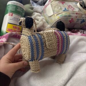 Handmade Crochet Dog Toy - Beige, Blue, Pink